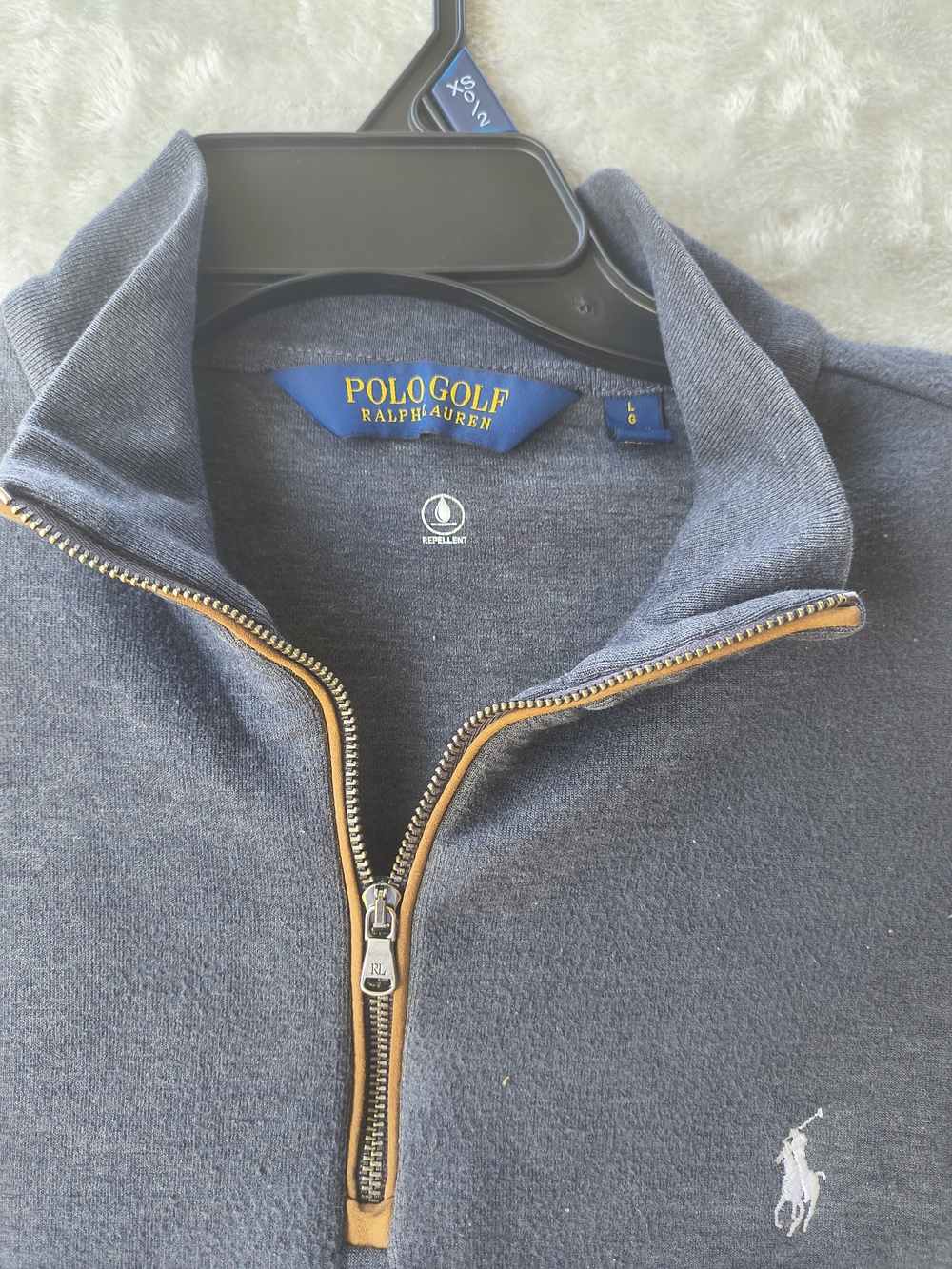 Polo by Ralph Lauren Navy Half-Zip Sweater with Tan Trim